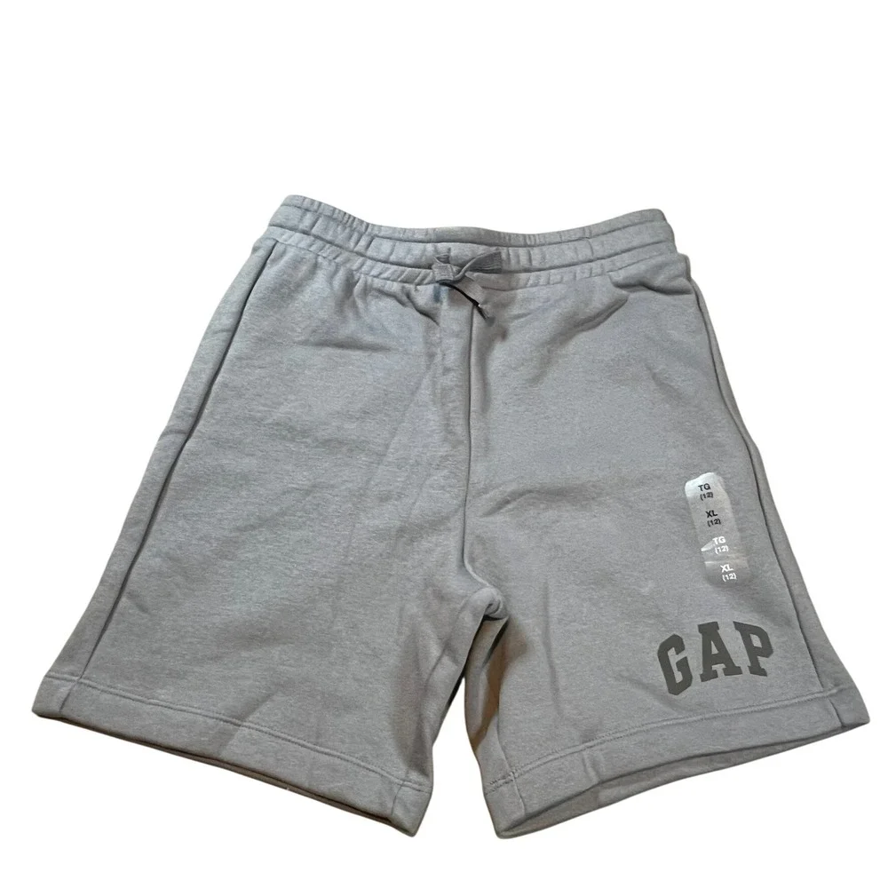 Gap Kids Boys Gray Fleece Logo Shorts XL TG 12 Drawstring Elastic Waist New